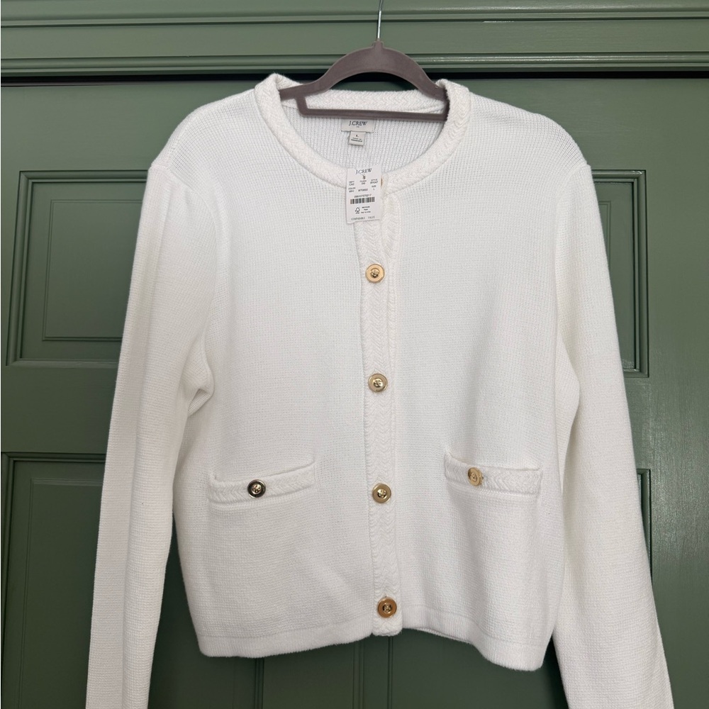 J. Crew White Button-Up Cardigan